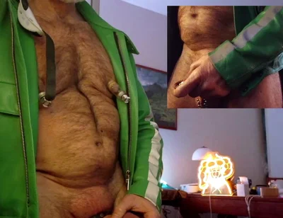 Cop Pumps His Balls, Cock and Nips While Wearing His Cop Leather