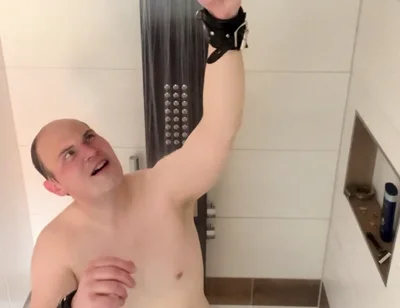 Slave Tied in Shower with Very Hot Water