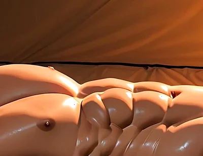 Roided Asian Hunk Lying in Luxury Tent Under Stars at Sunrise