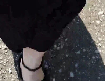 Outdoor in a Black Caftan and Barefoot in Black Birkenstocks
