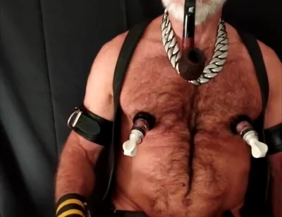 Stepdad Playing with Strap-on While Smoking His Pipe