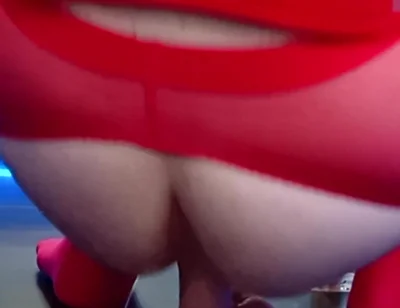 Just the View From Behind. Red Stockings, Open Hole, and a Dildo Waiting on the Floor