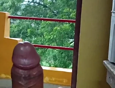 Indian Boy Naked in Rain in Balcony Huge Cock Masturbation