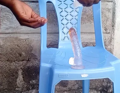 Big Black Ass Bottom Fucking His Asshole with a Dildo Outside