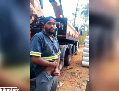 Worker Masturbating at the Construction Site Behind the Company Truck