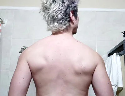 Handsome Flexing Muscles in the Bathroom, Big Cock