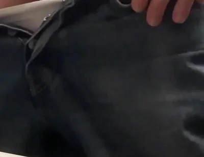 Amateur Straight Boy in Jeans Shorts with Big Hanging Balls Caught Pissing Hands Free