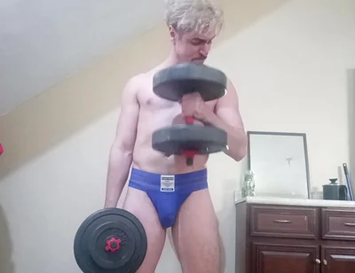 Handsome White Latino Working Out in Jockstrap