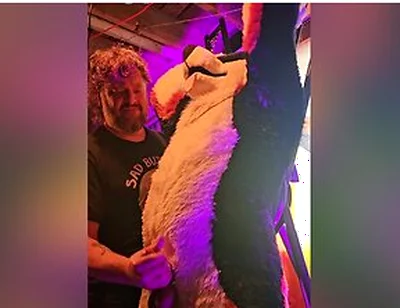 Blindfolded Canine Edged By Stepdaddy Bear Until He