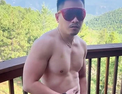 Mountain Top Tease: Muscular Asian Hunk's Solo Show