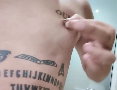 Showing Tattooed Breasts and Pierced Nipples - Squeezing and Touching Breasts - Tits Play