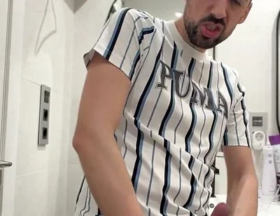 Hot Stepdaddy Wanking off in Public Bathroom