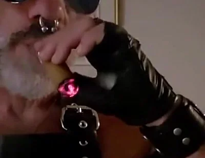 Stepdad lighting his Cigar in rubber apron