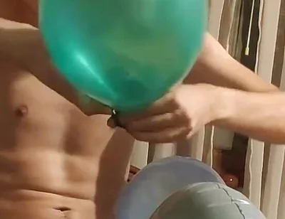 Blowing up Party Balloons on My Aqua Blue Inflatable Unicorn