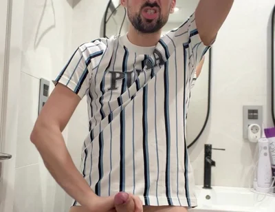 Hot Stepdaddy Wanking off in Public Bathroom