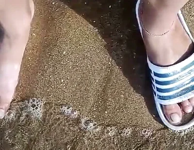 Feet and the Sea Extra Slowmotion - One Foot Barefoot and Foot in Slide - Great Feet in Sea
