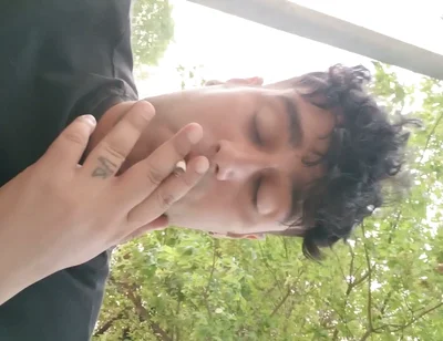Smoking Outdoor and Showing Balls and Soft Uncut Cock