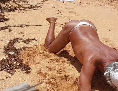 Ladysilva Femboy on the Beach Wearing Panties Showing off Her Hot Big Ass