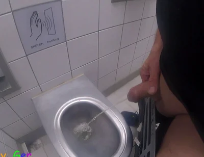 I Love Jerking off My Thick Cock After Taking a Piss in a Highway Restroom and Shooting My Cum Into the Bowl.