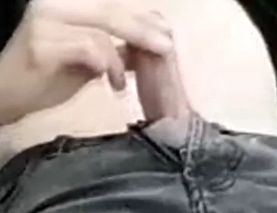 This Gay Twink Sticks His Cock Through His Fly to Jerk off Outside