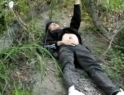 This Gay Twink Sticks His Cock Through His Fly to Jerk off Outside