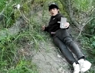 Cute Jon Arteen Gay Twink Jerks off Outdoors, Dry-humps the Air, and Shoots Cum Through a Hole in His Pants
