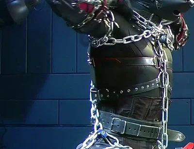 Furry Puppy in Thick Chains Corset, Armbinders & Stress Pose