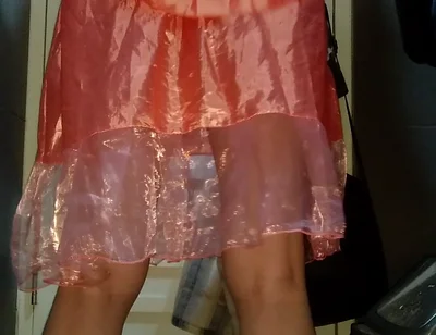 Crossdressing and Cum Wearing Girl Satin Party Pink Mini Dress