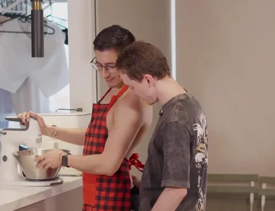 Kitchen Breeding I Caught Him Baking Naked And I Fuck Him Hard Bareback Until Creampie