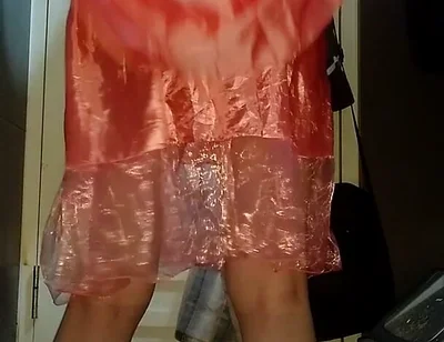 Crossdressing and Cum Wearing Girl Satin Party Pink Mini Dress
