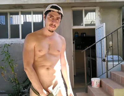 Handsome Man Showing off Hot Body in Yard
