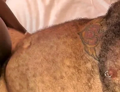 Hotel Sheets Soaked Ink-covered Stepdaddy Stretches Eager Stud, Creampie Payoff
