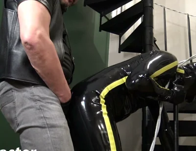 Fucking Rubber Gimp on the Stairs