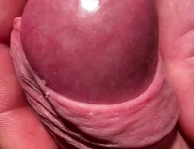 Edging His Big Cock Head with His Own Foreskin Until He Cums