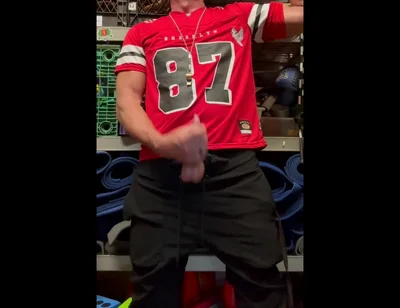 Jockdad87 Shoots a Load of Cum in His #87 Jersey