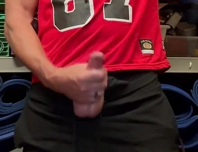 Jockdad87 Shoots a Load of Cum in His #87 Jersey