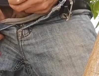 Hiding Outside Behind a Tree to Jerkoff with Huge Cumshot